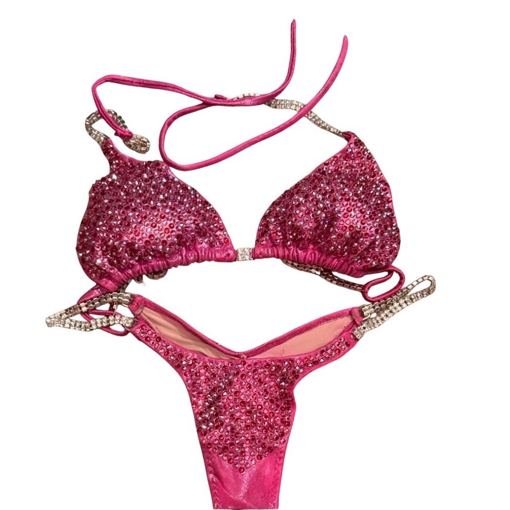 Custom Pink Rhinestone NPC IFBB Competition Bikini Set‎ with Travel Case Womens